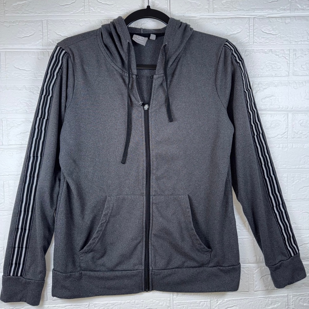 Daisy Fuentes Zip Up Hoodie Women Medium Gray Athletic Stripe Activewear